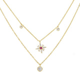 925 Sterling Silver Double Layer Necklace CZ Flower Charm Women Jewelry