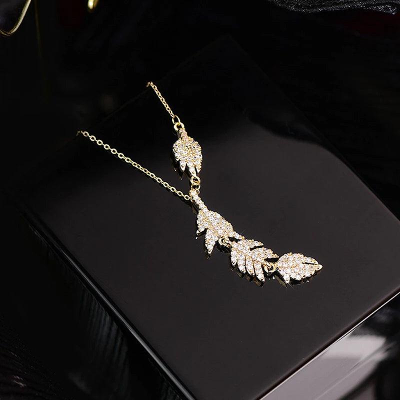 Feather Leaf Necklace Lady Charm Clavicle Chain Pendant Gift