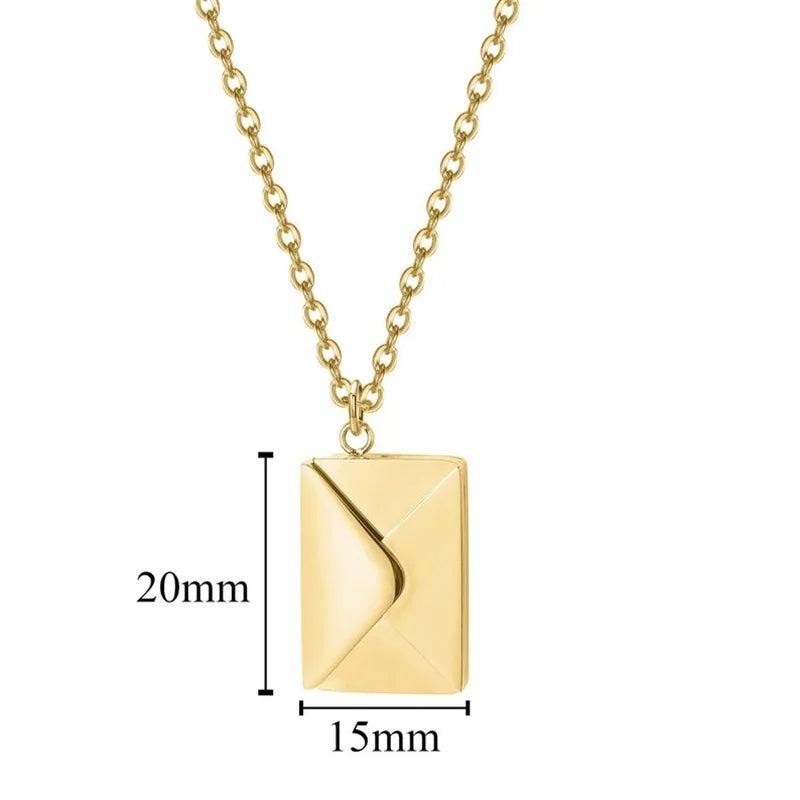 Envelope Locket Necklace with Rose Secret Message Pendant Necklace
