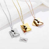 Envelope Locket Necklace with Rose Secret Message Pendant Necklace