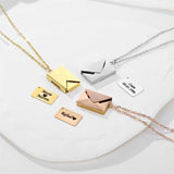 Envelope Locket Necklace with Rose Secret Message Pendant Necklace