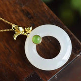 Silver Inlaid Hetian Jade Plant Pendant Necklace
