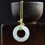 Silver Inlaid Hetian Jade Plant Pendant Necklace