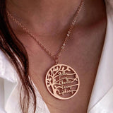 Personalized Family Name Necklace Stainless Steel Tree of Life Pendant