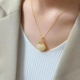 Silver Inlaid Hetian Chalcedony Plant Pendant Necklace Chinese Retro Court Charm