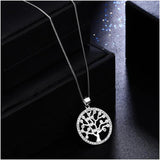 Zircon Tree Round Pendant 925 Silver Necklace for Women