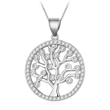 Zircon Tree Round Pendant 925 Silver Necklace for Women