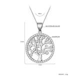 Zircon Tree Round Pendant 925 Silver Necklace for Women