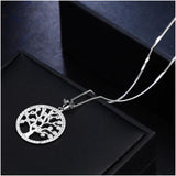 Zircon Tree Round Pendant 925 Silver Necklace for Women