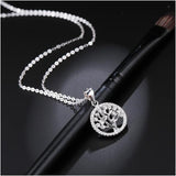 Zircon Tree Round Pendant 925 Silver Necklace for Women