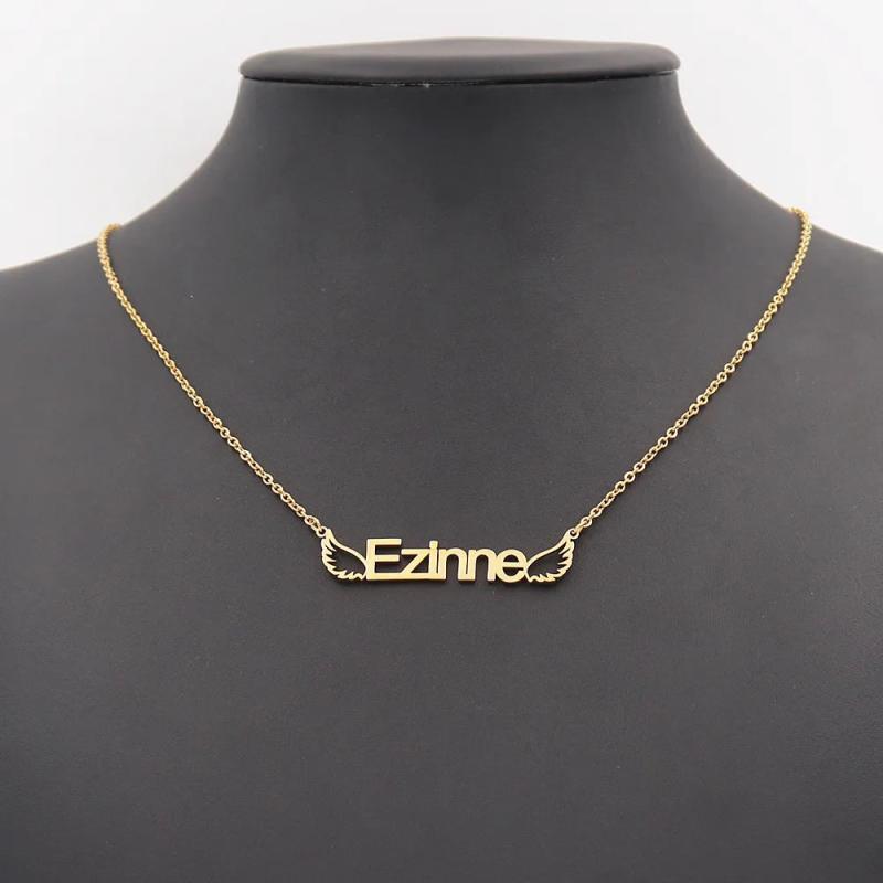 Personalized Angel Wings Name Necklace Stainless Steel Nameplate Necklaces