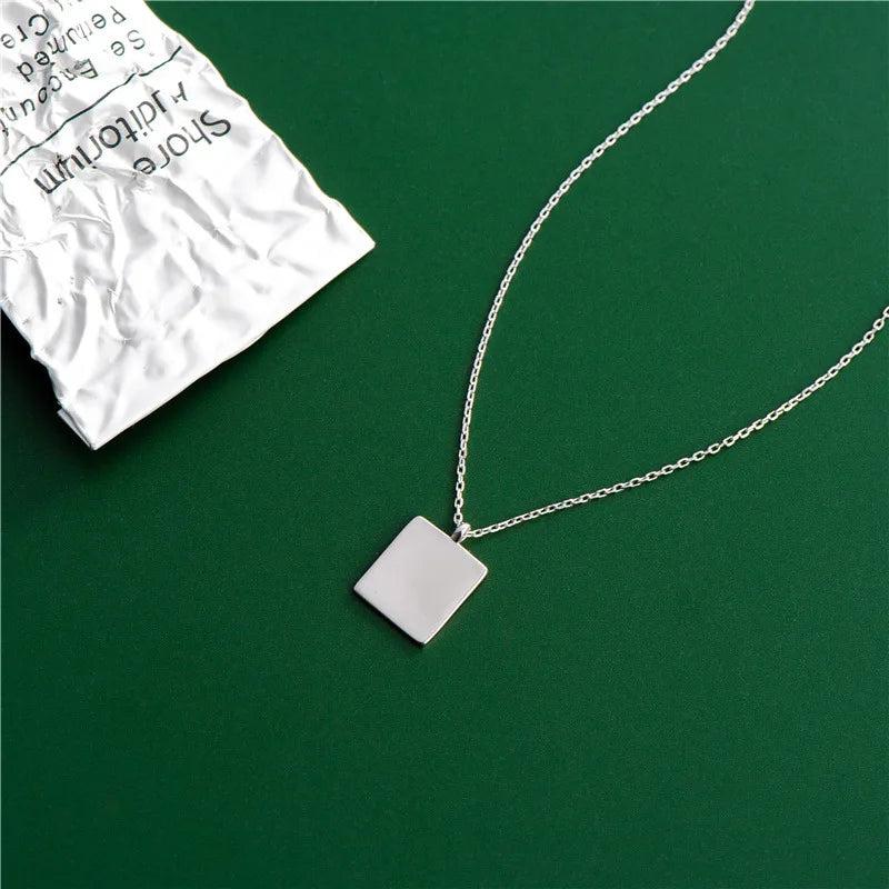 925 Silver Square Piece Pendant Necklace with Chain