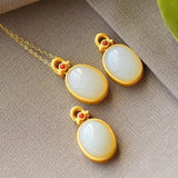 Silver Inlaid Hetian Chalcedony Egg Pendant Necklace