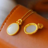 Silver Inlaid Hetian Chalcedony Egg Pendant Necklace