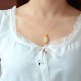 Silver Inlaid Hetian Chalcedony Egg Pendant Necklace