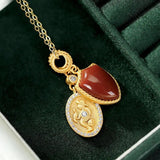 Khotan Jade Silver Shield Pendant Necklace French Retro Jewelry