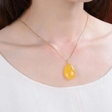 3D Chalcedony Yellow Pendant Silver Necklace for Women