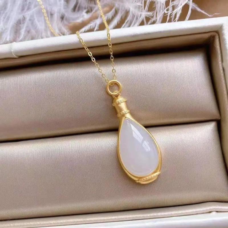 Silver Inlaid Hotan Jade Vase Pendant Necklace