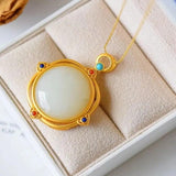 Silver Inlaid Hetian Chalcedony Egg Face Pendant Necklace