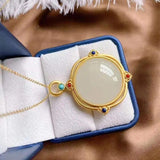 Silver Inlaid Hetian Chalcedony Egg Face Pendant Necklace