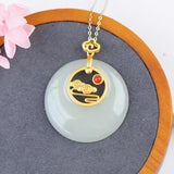 Hetian Jade Cloud Palace Pendant Necklace Ancient Charm Jewelry