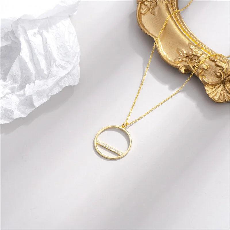 925 Sterling Silver Crystal Circle Pendant Necklace