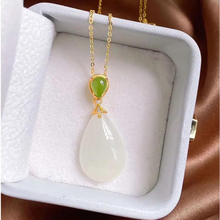 Silver Necklace with Natural Hetian Jade Pendant