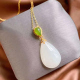 Silver Necklace with Natural Hetian Jade Pendant