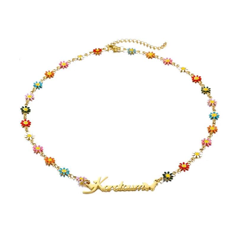 Personalized Name Necklace Stainless Steel Flower Wing Chain Necklaces For Women