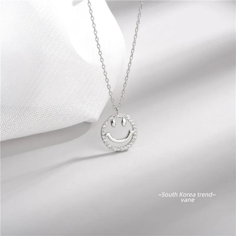 925 Silver Crystal Smile Face Pendant Necklace with 925 Chain