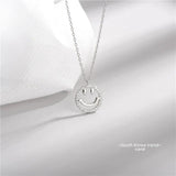 925 Silver Crystal Smile Face Pendant Necklace with 925 Chain
