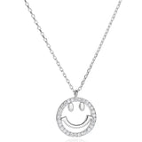 925 Silver Crystal Smile Face Pendant Necklace with 925 Chain