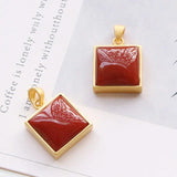 Red Square Pendant Necklace with Silver Inlay