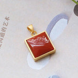 Red Square Pendant Necklace with Silver Inlay