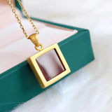 Red Square Pendant Necklace with Silver Inlay