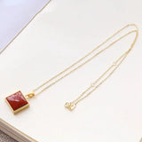 Red Square Pendant Necklace with Silver Inlay