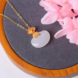 Hetian Jade Pendant Necklace with Silver Inlay - Auspicious Clouds Charm