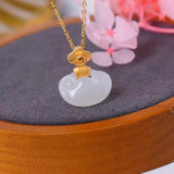 Hetian Jade Pendant Necklace with Silver Inlay - Auspicious Clouds Charm