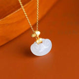 Hetian Jade Pendant Necklace with Silver Inlay - Auspicious Clouds Charm