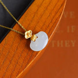 Hetian Jade Pendant Necklace with Silver Inlay - Auspicious Clouds Charm