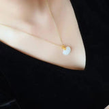 Hetian Jade Pendant Necklace with Silver Inlay - Auspicious Clouds Charm