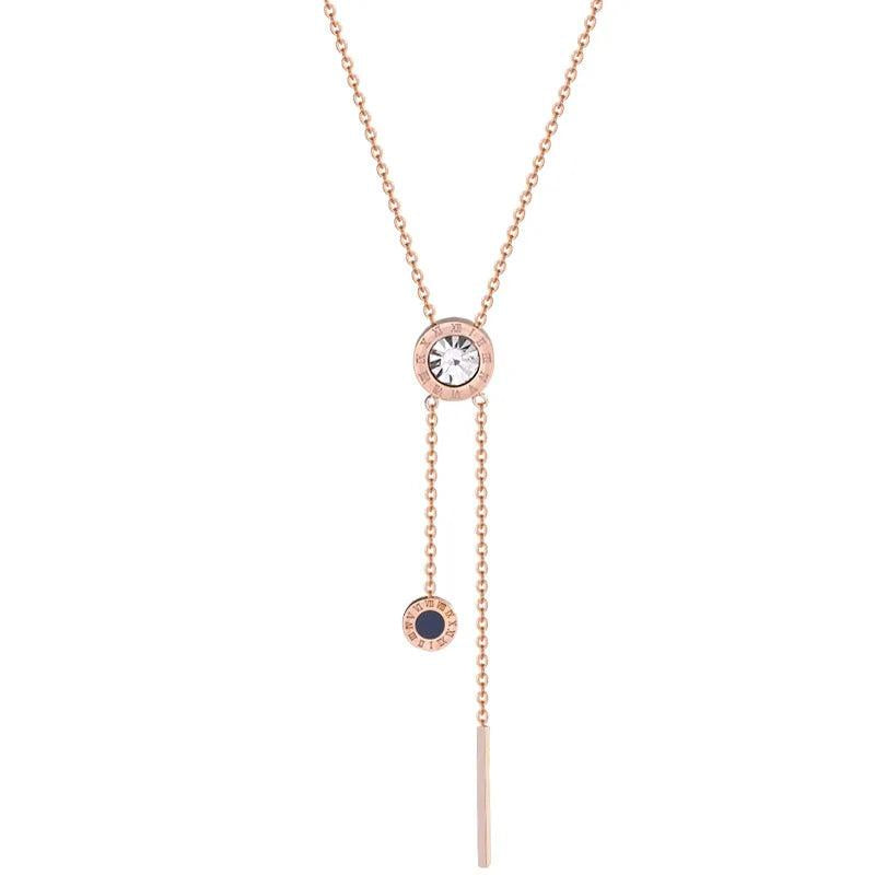 NC782 Zircon Tassel Pendant Necklace 18KT Rose