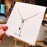 NC782 Zircon Tassel Pendant Necklace 18KT Rose