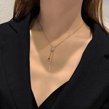NC782 Zircon Tassel Pendant Necklace 18KT Rose