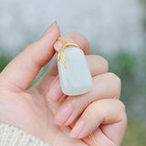 Hetian Jade Oval Bamboo Leaf Pendant Necklace Chinese Style Jewelry