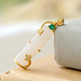 Ancient Craft Inlaid Hetian Jade Bamboo Pendant Necklace
