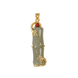 Ancient Craft Inlaid Hetian Jade Bamboo Pendant Necklace
