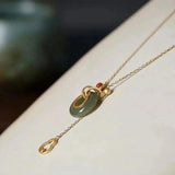 Hetian Jade Gourd Pendant Necklace with Silver Inlay