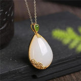 Silver Natural Hotan Jade Drop Shaped Pendant for Women