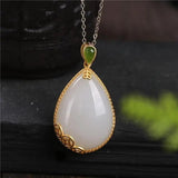 Silver Natural Hotan Jade Drop Shaped Pendant for Women